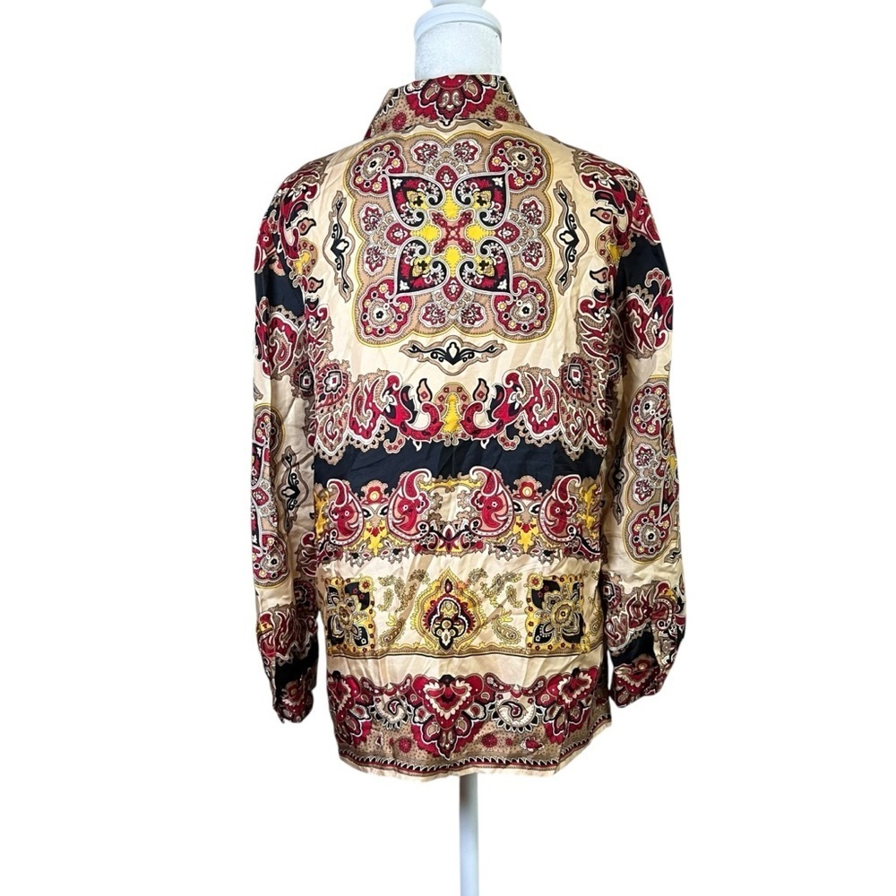 DANA BUCHMAN Paisley 100% Silk Button-up Top Red Gold Festive VTG Sz 6 Petite - Picture 4 of 10